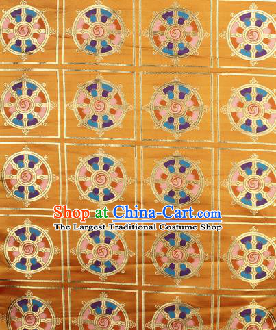 Asian Chinese Traditional Buddhism Wheel Pattern Golden Brocade Tibetan Robe Satin Fabric Silk Material