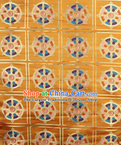 Asian Chinese Traditional Buddhism Wheel Pattern Golden Brocade Tibetan Robe Satin Fabric Silk Material