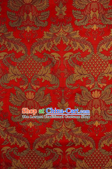 Asian Chinese Traditional Buddhism Flamboyant Pattern Red Brocade Tibetan Robe Satin Fabric Silk Material