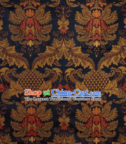 Asian Chinese Traditional Buddhism Flamboyant Pattern Navy Brocade Tibetan Robe Satin Fabric Silk Material