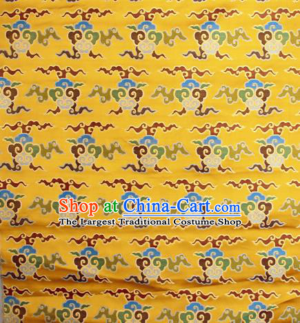 Asian Chinese Traditional Buddhism Auspicious Cloud Pattern Golden Brocade Tibetan Robe Satin Fabric Silk Material