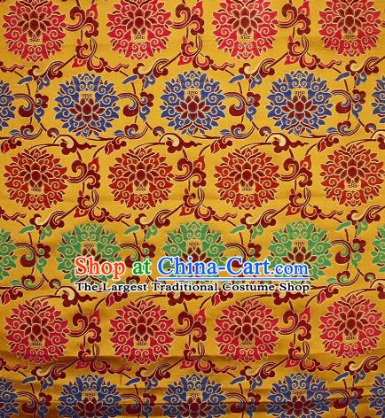 Asian Chinese Traditional Colorful Lotus Pattern Golden Brocade Tibetan Robe Satin Fabric Silk Material