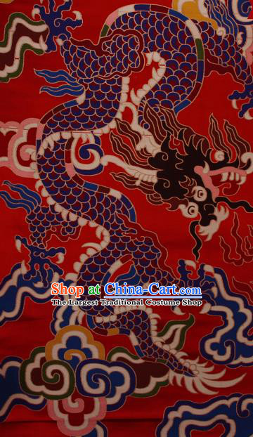 Asian Chinese Traditional Colorful Cloud Dragon Pattern Red Brocade Tibetan Robe Satin Fabric Silk Material