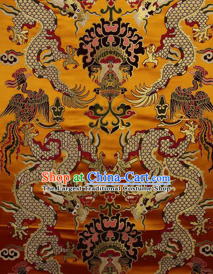 Asian Chinese Traditional Dragon Lotus Pattern Golden Brocade Tibetan Robe Satin Fabric Silk Material