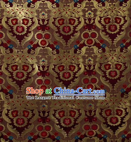 Asian Chinese Traditional Phoenix Galsang Flowers Pattern Purplish Red Brocade Tibetan Robe Satin Fabric Silk Material