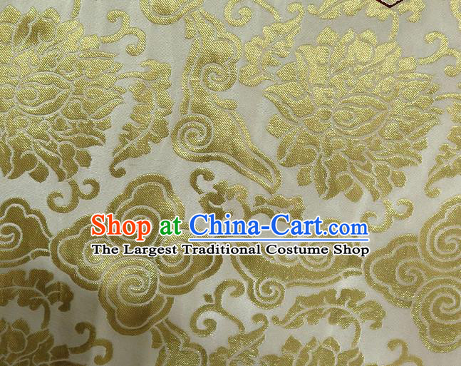 Asian Chinese Traditional Cloud Lotus Pattern White Brocade Tibetan Robe Satin Fabric Silk Material