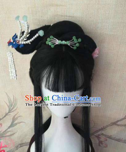 Chinese Traditional Cosplay A Dream in Red Mansions Lin Daiyu Wigs Ancient Nobility Lady Wig Sheath Hair Accessories for Women