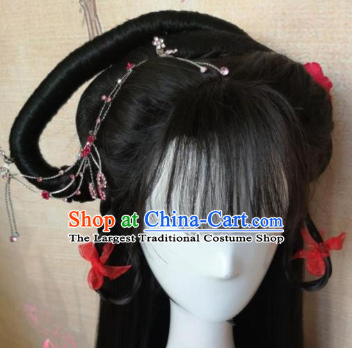 Chinese Traditional Cosplay Palace Princess Wigs Ancient Nobility Lady Wig Sheath Hair Accessories for Women