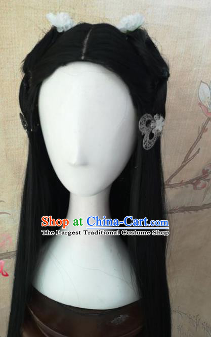 Chinese Traditional Cosplay Nobility Lady Black Long Wigs Ancient Palace Princess Wig Sheath Hair Accessories for Women