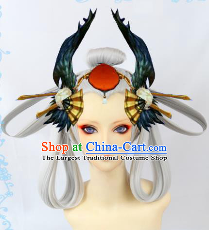 Japanese Traditional Cosplay Onmyoji White Wigs Sheath Ancient Geisha Wig Hair Accessories for Women