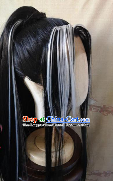 Traditional Chinese Cosplay Game Knight Ponytail Wigs Ancient Swordsman Wig Sheath Hair Accessories for Men