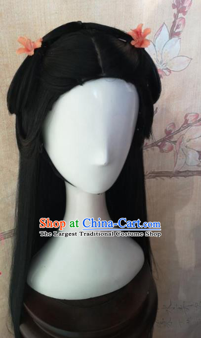 Chinese Traditional Cosplay Dragon Oath Wang Yuyan Wigs Ancient Swordswoman Wig Sheath Hair Accessories for Women