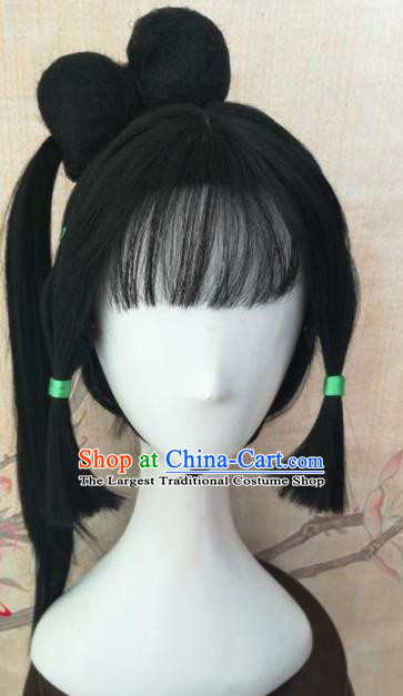 Chinese Traditional Cosplay The Legend Of White Snake Xiao Qing Wigs Ancient Swordswoman Wig Sheath Hair Accessories for Women