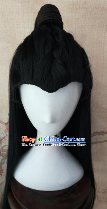 Traditional Chinese Cosplay Swordsman Black Wigs Ancient Prince Wig Sheath Hair Accessories for Men