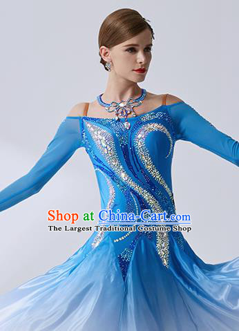 Top Grade Ballroom Dance Blue Dress Modern Dance International Latin Dance Costume for Women