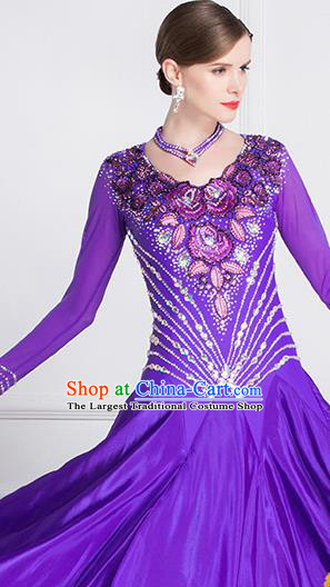 Top Grade Ballroom Dance Waltz Purple Dress Modern Dance International Dance Costume for Women