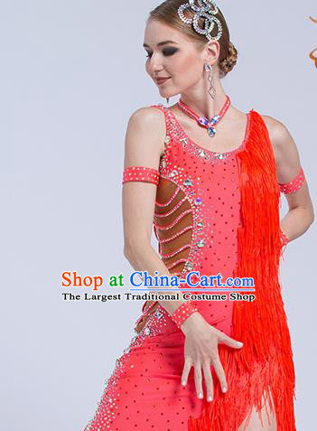 Top Grade Latin Dance Samba Red Tassel Dress Modern Dance International Ballroom Dance Costume for Women