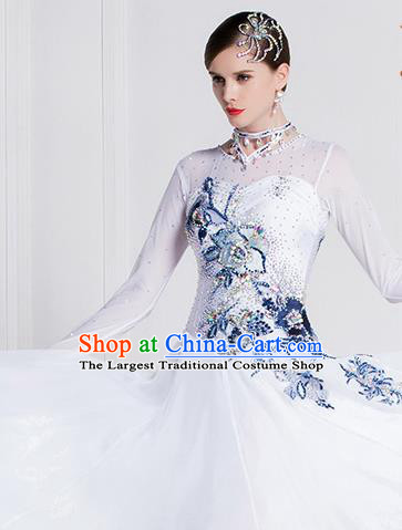 Top Grade Ballroom Dance Waltz White Dress Modern Dance International Dance Costume for Women