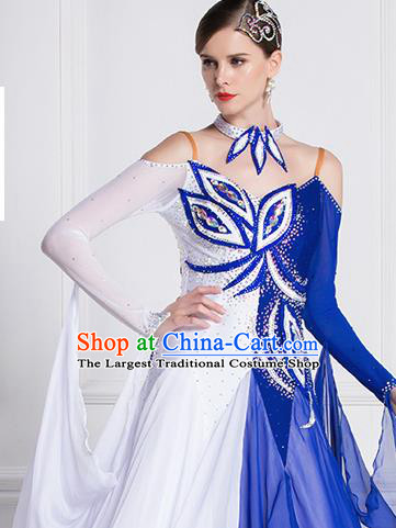 Top Grade Ballroom Dance Waltz Royalblue Veil Dress Modern Dance International Dance Costume for Women