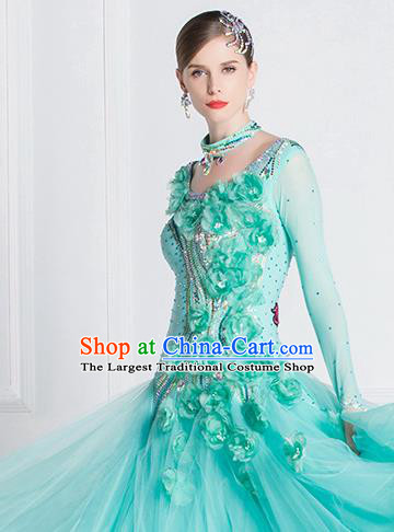 Top Grade Waltz Dance Light Blue Veil Dress Ballroom Dance Modern Dance International Dance Costume for Women