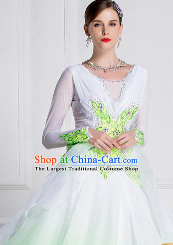 Top Grade Waltz Dance Gradient Green Veil Dress Ballroom Dance Modern Dance International Dance Costume for Women