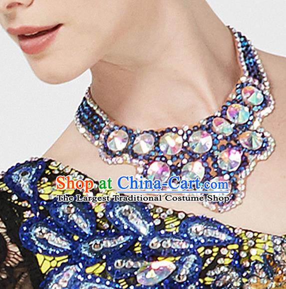 Top Grade Latin Dance Blue Necklet Accessories International Ballroom Dance Competition Necklace for Women