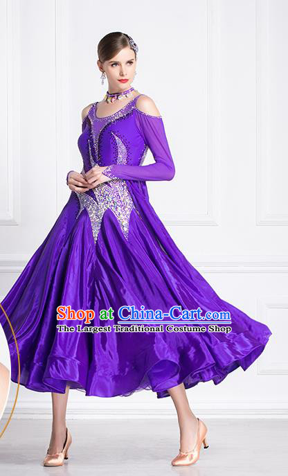 Top Grade International Waltz Dance Purple Dress Ballroom Dance Modern Dance Competition Costume for Women