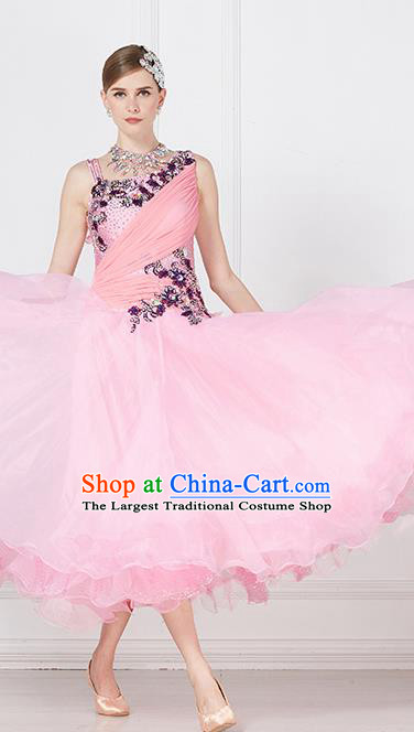 Professional International Waltz Dance Pink Dress Ballroom Dance Modern Dance Competition Costume for Women