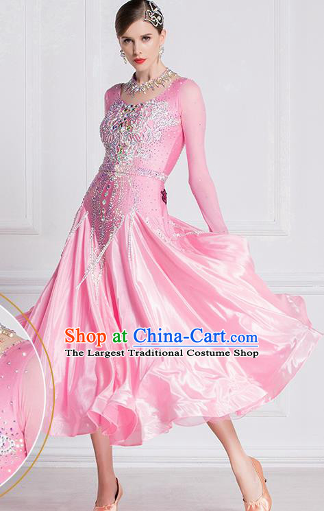 Professional International Waltz Dance Pink Dress Ballroom Dance Modern Dance Competition Costume for Women