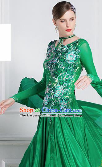 Top Grade International Waltz Dance Green Dress Ballroom Dance Modern Dance Costume for Women