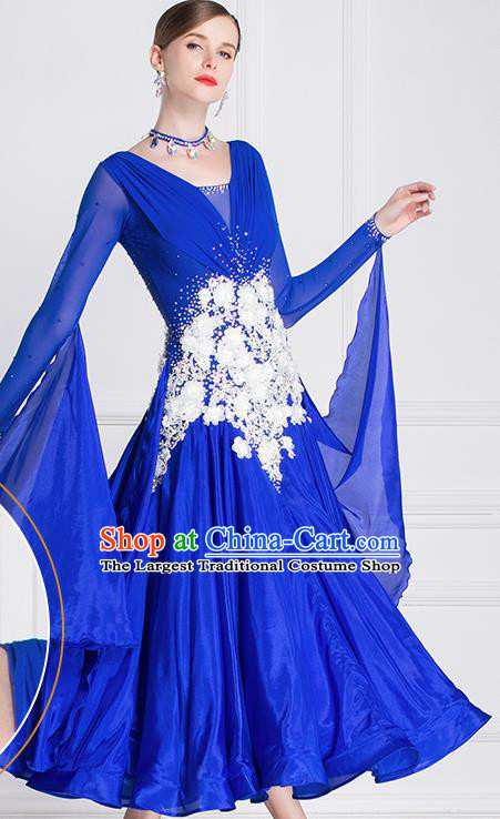 Professional International Waltz Dance Royalblue Dress Ballroom Dance Modern Dance Competition Costume for Women