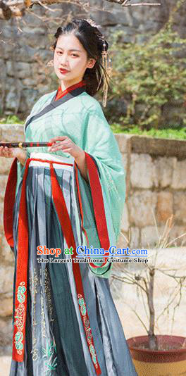 Traditional Chinese Jin Dynasty Imperial Consort Embroidered Green Dress Ancient Hanfu Court Replica Costumes for Women