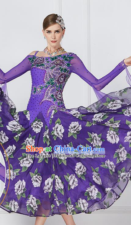 Professional Waltz Tango Competition Purple Dress Modern Dance International Ballroom Dance Costume for Women