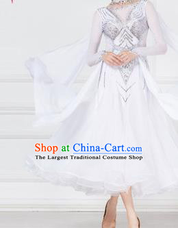 Professional Modern Dance Waltz Competition Diamante White Dress International Ballroom Dance Costume for Women