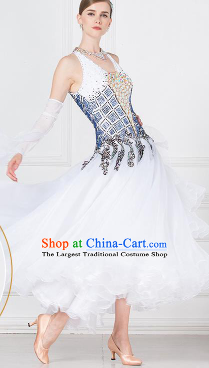 Professional Modern Dance Waltz Competition White Dress International Ballroom Dance Costume for Women