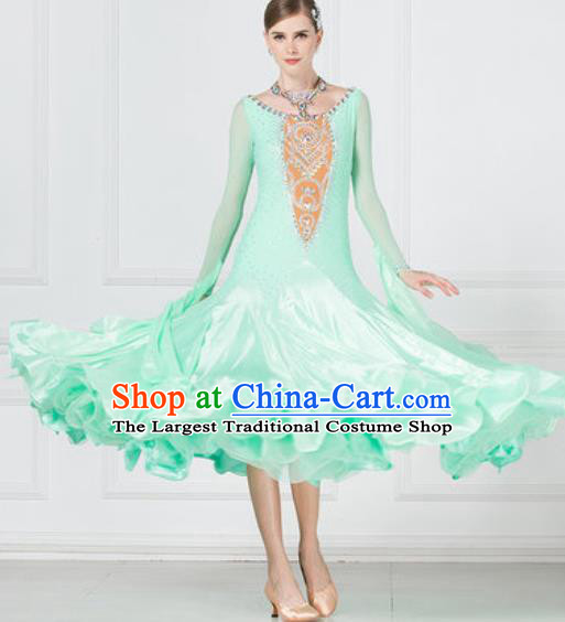 Professional Modern Dance Waltz Light Green Dress International Ballroom Dance Competition Costume for Women