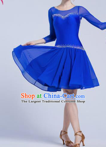 Top Latin Dance Competition Royalblue Short Dress Modern Dance International Rumba Dance Costume for Women