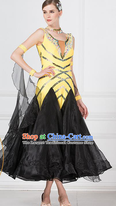 Professional Modern Dance Waltz Competition Black Veil Dress International Ballroom Dance Costume for Women