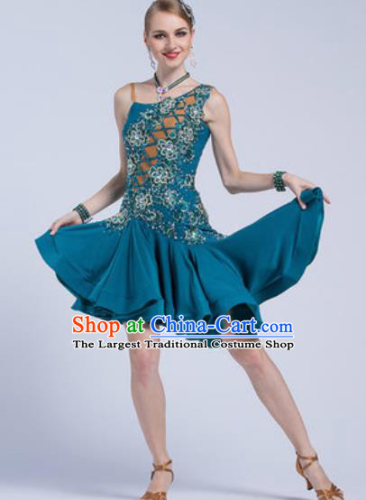 Top Latin Dance Competition Peacock Green Dress Modern Dance International Rumba Dance Costume for Women