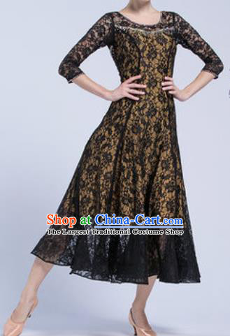 Professional Ballroom Dance Waltz Black Lace Dress International Modern Dance Competition Costume for Women