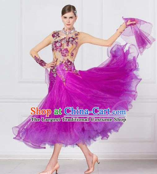 Professional Ballroom Dance Waltz Purple Dress International Modern Dance Competition Costume for Women