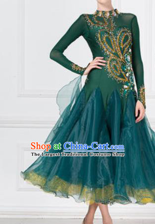 Professional Modern Dance Deep Green Dress Ballroom Dance International Waltz Competition Costume for Women