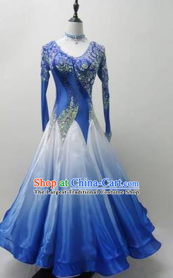 Professional Modern Dance Deep Blue Dress Ballroom Dance International Waltz Competition Costume for Women