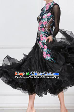 Top Grade Modern Dance Black Dress Ballroom Dance International Waltz Competition Costume for Women