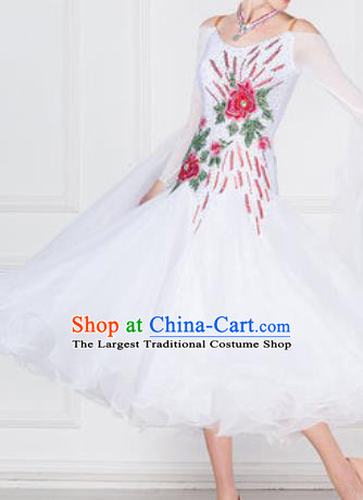 Top Grade Modern Dance White Dress Ballroom Dance International Waltz Competition Costume for Women