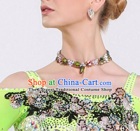 Handmade Latin Dance Competition Green Crystal Necklet Modern Dance International Rumba Dance Necklace Accessories for Women