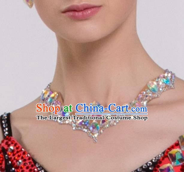 Handmade Latin Dance Competition Crystal Necklace International Rumba Dance Accessories for Women