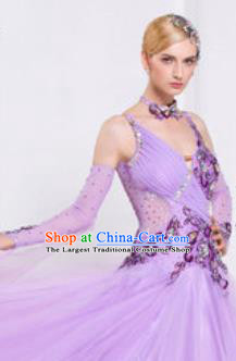 Top Waltz Competition Modern Dance Violet Dress Ballroom Dance International Dance Costume for Women