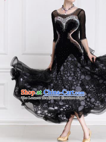 Top Waltz Competition Modern Dance Black Dress Ballroom Dance International Dance Costume for Women