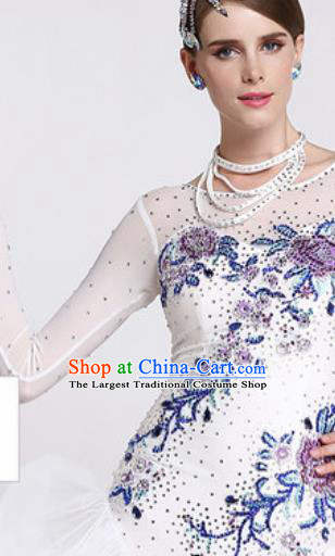 Professional Waltz Competition Modern Dance Embroidered White Dress Ballroom Dance International Dance Costume for Women